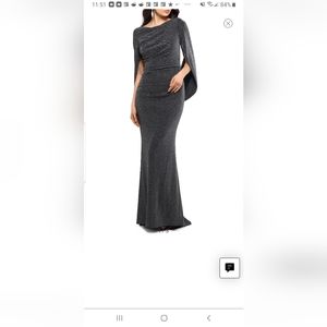 Betsy & Adam Metallic Drape Back Trumpet Gown